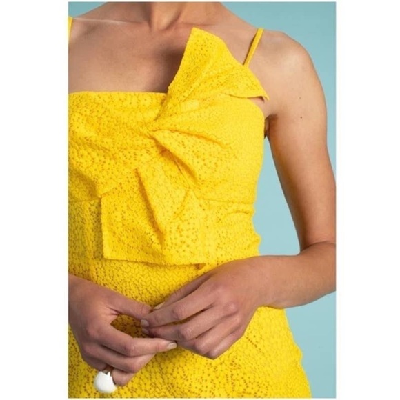Trina Turk Bright Lace Crochet Mesh Yellow Twist Bow Bust Tank Cami Midi Dress - Picture 2 of 8